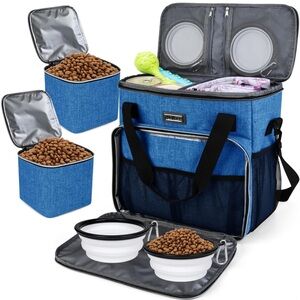 Pet Travel Bag With 2 Pet Food Containers and 2 Collapsible Silicone Bowls